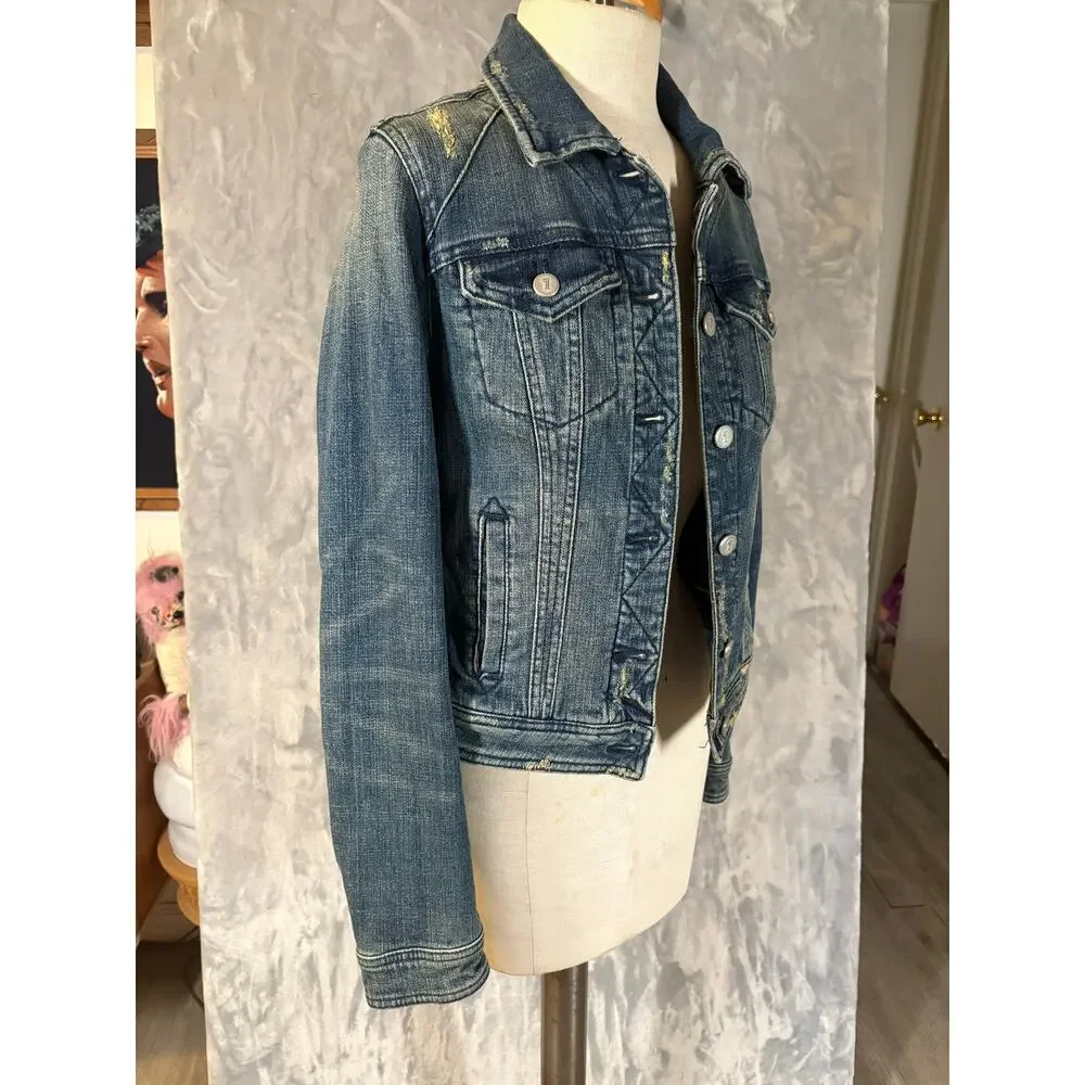 Anthropologie Pilcro Distressed Denim Trucker Jean Jacket Casual Retro S Classic